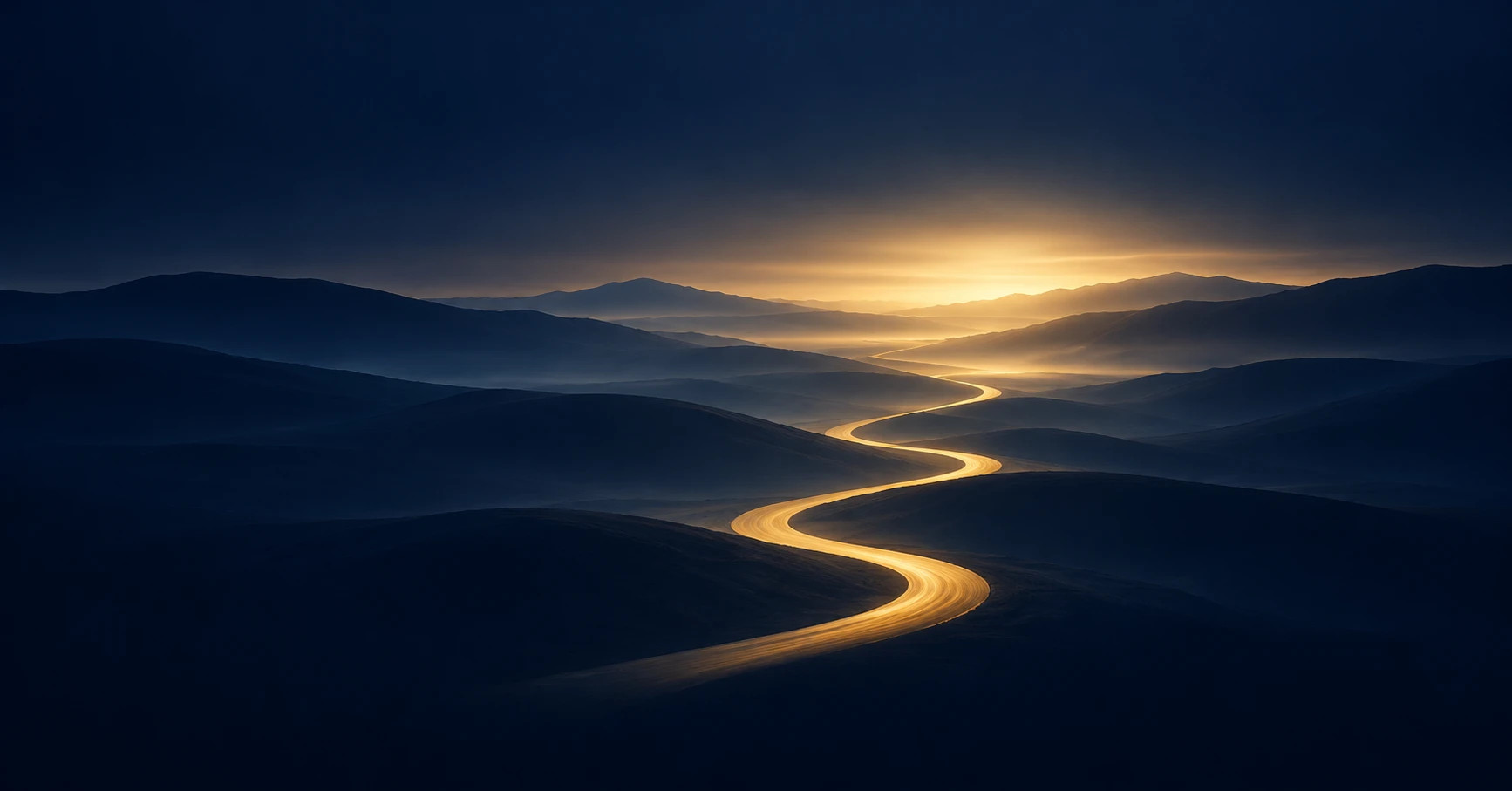 The Restored Way — Restoring Hope, Healing Hearts, Renewing Faith. A golden path through mountains towards sunrise.
